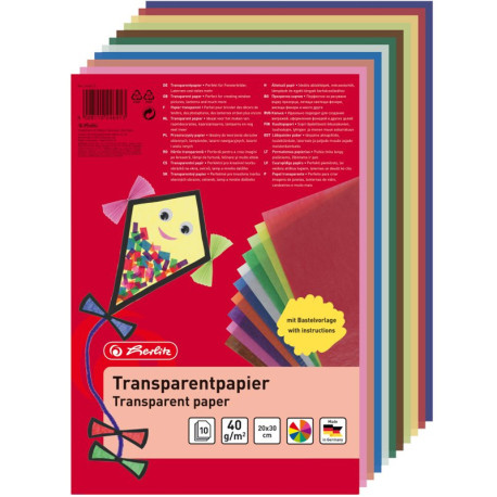 Krāsains caurspīdīgs papīrs 20x30cm 10lp., Herlitz