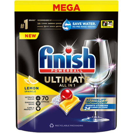 Kapsulas trauku mazgājamām mašīnām Finish Powerball Ultimate All in 1 Lemon 70gab., Reckitt Benckiser