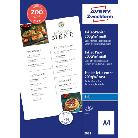 Fotopapīrs A4 200g/m² 50lp. matēts, Avery Zweckform