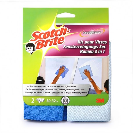 Mikrošķiedras lupatiņu komplekts logu mazgāšanai Scotch Brite, 3M