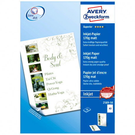 Papīrs tintes printerim A3 170 g/m² 50 lapas, Avery Zweckform