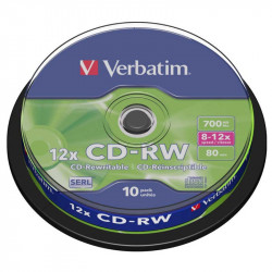 CD-RW matrice 80 min/700 Mb 12x Cakebox 10 gab, Verbatim.