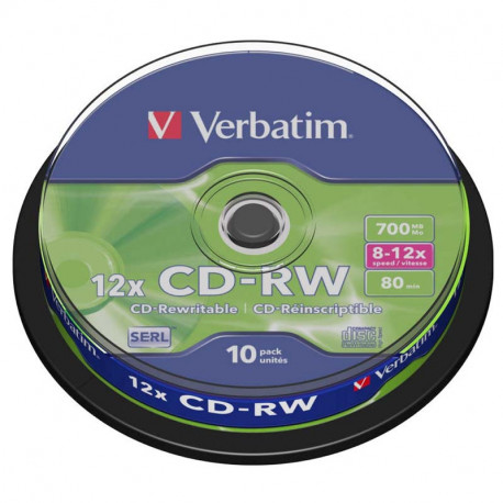 CD-RW matrice 80 min/700 Mb 12x Cakebox 10 gab, Verbatim.