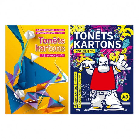 Tonēts kartons A3 8 krāsas divpusējs, ABC Jums